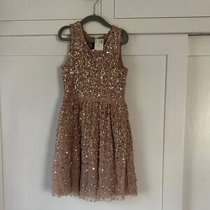 Justice Sequin Party Dress NWT in rose gold girls size 7